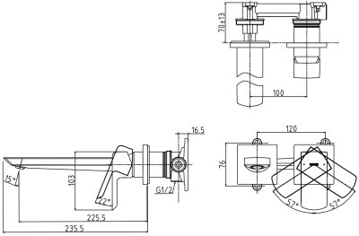 TLG02311T ก๊อกผสมอ่างล้างหน้าแบบก้านโยก ชนิดฝังผนัง (Long Spout) ไม่รวมสะดือ