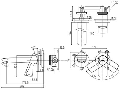 TLG04309T ก๊อกผสมอ่างล้างหน้าแบบก้านโยก ชนิดฝังผนัง (Short Spout) ไม่รวมสะดือ
