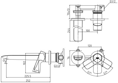 TLG04310T#MBL ก๊อกผสมอ่างล้างหน้าแบบก้านโยก ชนิดฝังผนัง (Long Spout) ไม่รวมสะดือ