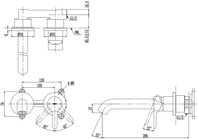 TLS01310T ก๊อกผสมอ่างล้างหน้าแบบก้านโยก ชนิดฝังผนัง (Long Spout) ไม่รวมสะดือ