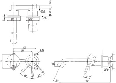 TLS02308T ก๊อกผสมอ่างล้างหน้าแบบก้านโยก ชนิดฝังผนัง (Long Spout) ไม่รวมสะดือ