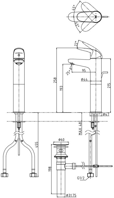 TLS03303T ก๊อกผสมอ่างล้างหน้าแบบก้านโยก ทรง Semi-tall พร้อมสะดือป๊อปอัพ