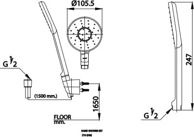 Z10D#BL(HM) ฝักบัวพร้อมสาย 1 ฟังก์ชั่น (สีดำ)