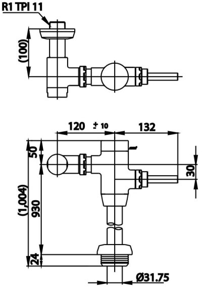 CT458XNS(90CM.) ฟลัชวาล์วโถสุขภัณฑ์มีล็อคในตัวชนิด TOP INLET ความยาวท่อ 90 ซม.