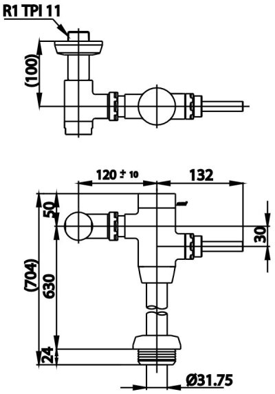 CT458XNS(60CM.) ฟลัชวาล์วโถสุขภัณฑ์มีล็อคในตัวชนิด TOP INLET ความยาวท่อ 60 ซม.