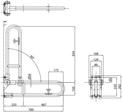 T113HK7R ราวจับแบบพับได้ (ความยาว : 700 มม, ø 34 มม.)