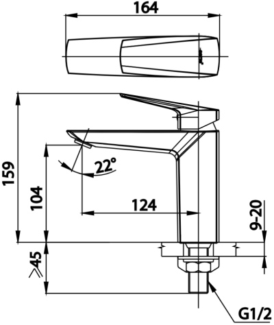 CT1235A ก๊อกเดี่ยวอ่างล้างหน้าแบบก้านโยก รุ่น ESSENTIA