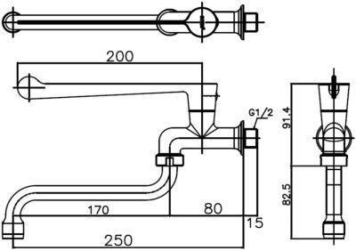 CT1154C37D1 ก๊อกเดี่ยวก้านปัดติดผนัง (ปากก๊อกยาว 25 ซม. ก้านปัดยาว) รุ่น TRUST