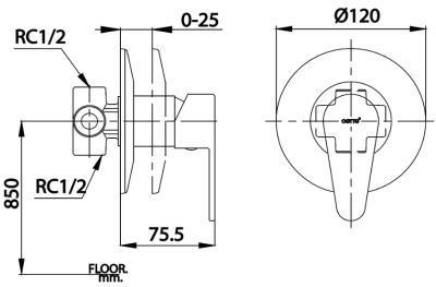 CT3004AE วาล์วผสมเปิด-ปิดน้ำแบบก้านโยกชนิดฝังผนัง รุ่น NEXT I