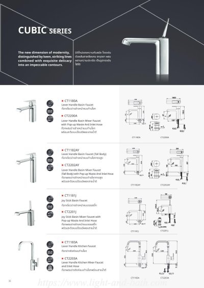 CT1180A ก๊อกเดี่ยวอ่างล้างหน้าแบบก้านโยก รุ่น CUBIC