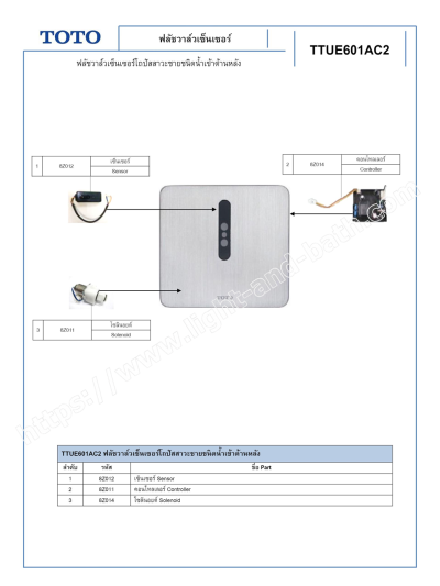 TTUE601AC2 ฟลัชวาล์วเซ็นเซอร์โถปัสสาวะชายชนิดน้ำเข้าด้านหลัง แบบไฟฟ้า 220 โวลต์