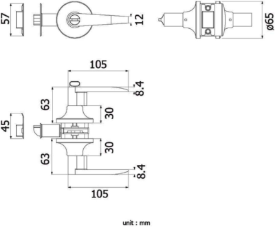 HQ446-TLB03ET มือจับก้านโยกอลูมิเนียม สำหรับห้องทั่วไป แบบมีลูกกุญแจ สีดำระบบ TUBULAR LOCK
