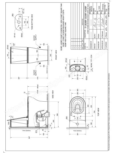 TF-2626SC-WT-0 (CL26265-6DACTCB) สุขภัณฑ์ แบบสองชิ้น 3/4.5 ลิตร รุ่น CYGNET