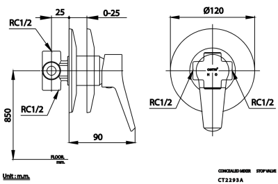 CT2293A วาล์วผสมเปิด-ปิดน้ำแบบก้านโยกชนิดฝังผนัง รุ่น NEXT III