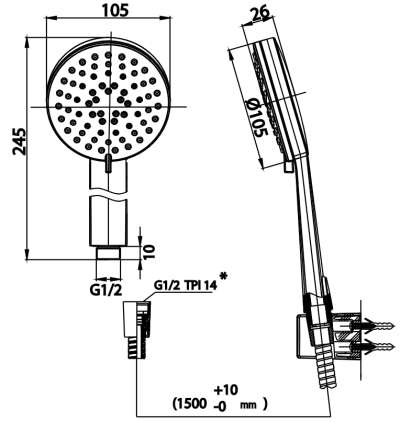 ZH019#BL(HM) ฝักบัวพร้อมสาย 3 ฟังก์ชั่น (สีดำ)