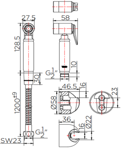 KA-20-347-50 สายฉีดชำระทองเหลืองชุบโครเมี่ยม (สายอะคริลิค)
