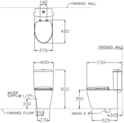 C16827 สุขภัณฑ์ แบบสองชิ้น 3/4.5 ลิตร รุ่น 3X3-E2
