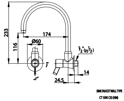 CT1095C33(HM) ก๊อกอ่างซิงค์ติดผนัง รุ่น LECCE