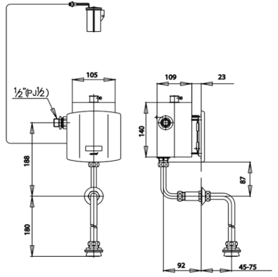 CT480DC ฟลัชวาล์วอัตโนมัติโถปัสสาวะชายชนิดฝังผนัง