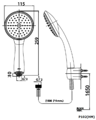 P102H201 ฝักบัวและสาย 1 ฟังก์ชั่น พร้อมอุปกรณ์กรองน้ำ