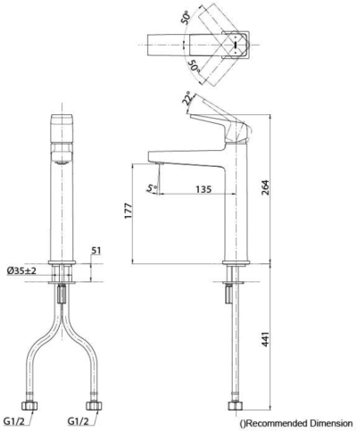 TLG10304T ก๊อกผสมอ่างล้างหน้าแบบก้านโยก ทรง Semi-tall ไม่รวมสะดือป๊อปอัพ