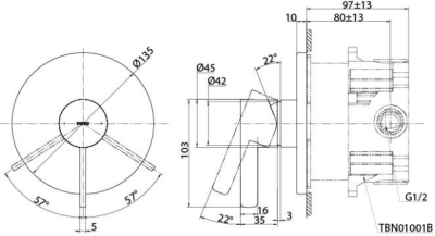 TBW02003T1 ฝักบัวแขวนเพดาน (ขนาด : 210 x 210 มม.)
