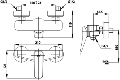 CT2306A#GR2 ก๊อกผสมยืนอาบน้ำแบบก้านโยก(สีทอง) รุ่น X-POSH