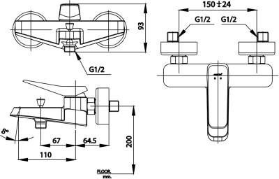 CT2305A#BN2 ก๊อกผสมอ่างอาบน้ำแบบก้านโยก(สีแบลคโครม) รุ่น X-POSH