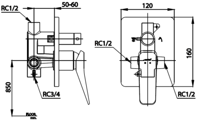 CT2304A#BL วาล์วผสมเปิด-ปิดน้ำแบบก้านโยก พร้อมวาล์วเปลี่ยนทิศทางน้ำ รุ่น X-POSH