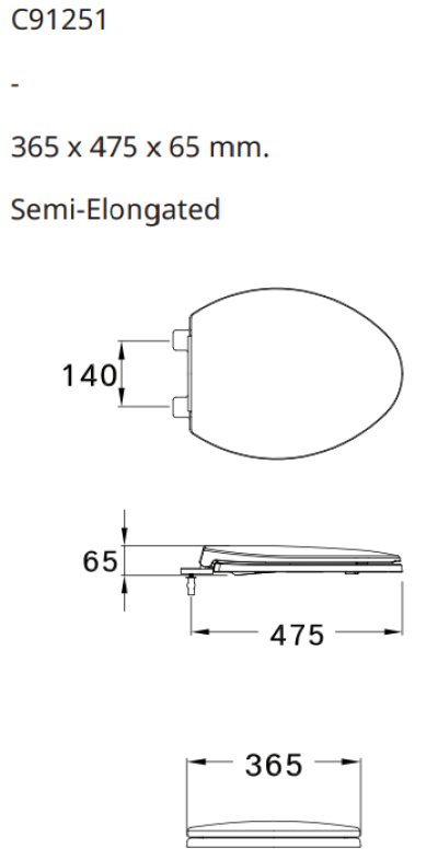 C91251 ฝารองนั่ง SEMI-ELONGATE (SOFT CLOSE)