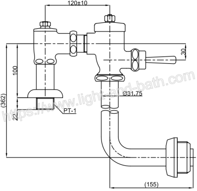 TS401NLK ฟลัชวาล์วโถสุขภัณฑ์ท่อโค้ง (ใช้น้ำ 8 ลิตร)