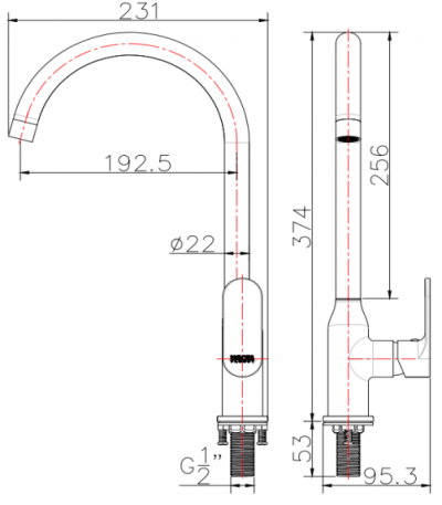 KF-58-917-55 ก๊อกซิงค์ (น้ำเย็น) แบบติดเคาน์เตอร์