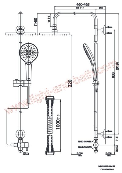 CT6213Z94ZH017 ชุดท่อลอยพร้อมฝักบัวสายอ่อน 3 Fn. ฝักบัวก้านแข็งขนาด 8 นิ้วและสายน้ำดียาว 1 เมตร
