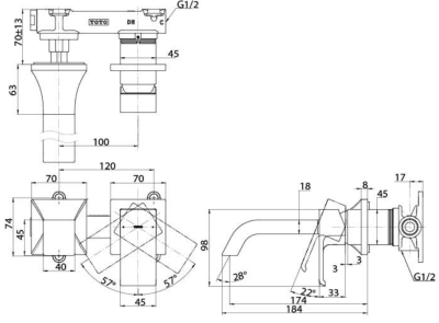 TLG08307T ก๊อกผสมอ่างล้างหน้าแบบก้านโยก ชนิดฝังผนัง (Short Spout) ไม่รวมสะดือ