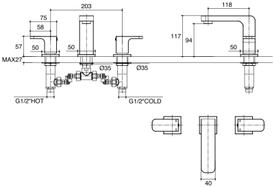 K-45223X-CP ก๊อกผสมอ่างล้างหน้า แบบติดเคาน์เตอร์ 3 รูก๊อก รุ่น POSH PLUS