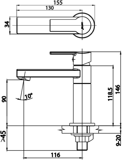 CT1113A2N(HM) ก๊อกเดี่ยวอ่างล้างหน้าแบบก้านโยก รุ่น GEO