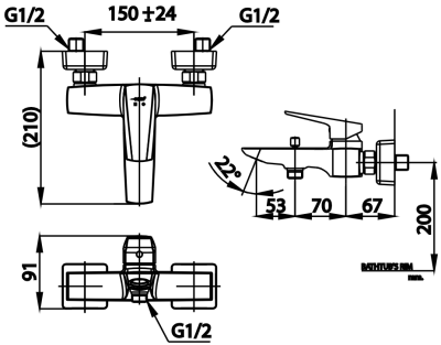 CT2325A ก๊อกผสมลงอ่างอาบน้ำแบบก้านโยก รุ่น ESSENTIA