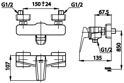 CT2326A ก๊อกผสมยืนอาบน้ำแบบก้านโยก รุ่น ESSENTIA