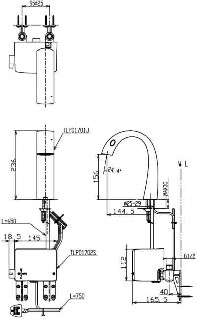 TLP01701T#BN ก๊อกเดี่ยวเซ็นเซอร์ แบบไฟฟ้า 220 โวลต์