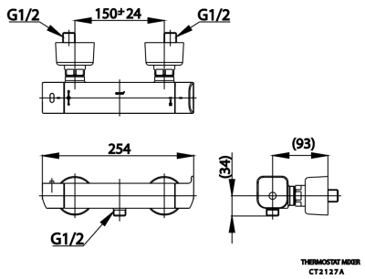 CT2127A ก๊อกผสมยืนอาบน้ำแบบก้านโยก พร้อมวาล์วควบคุมอุณหภูมิ รุ่น SCRICCO