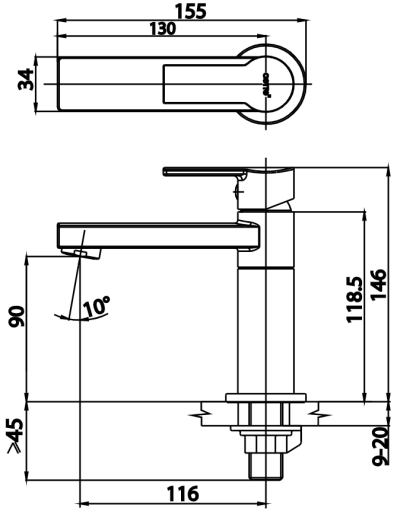 CT1113A2N#BL(HM) ก๊อกเดี่ยวอ่างล้างหน้า แบบก้านโยก รุ่น GEO