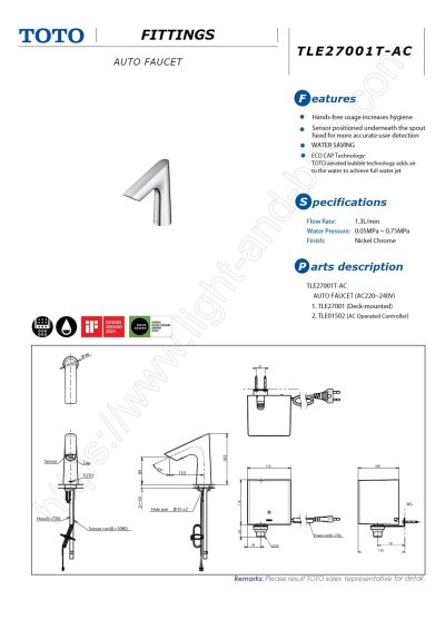 TLE27001T-AC ก๊อกเดี่ยวเซ็นเซอร์ (ใช้ไฟฟ้า 220V)
