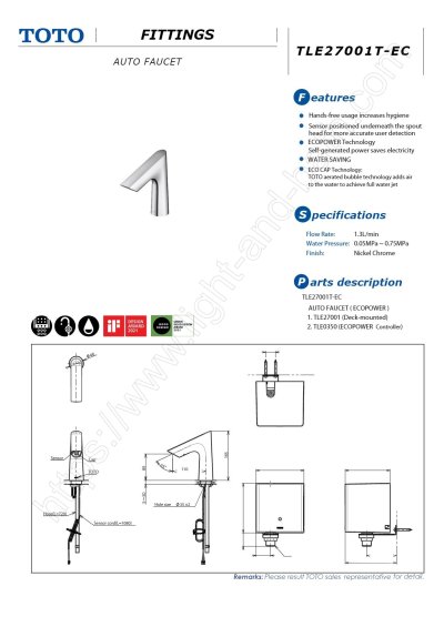 TLE27001T-EC ก๊อกเดี่ยวเซ็นเซอร์ สร้างพลังงานในตัวเอง