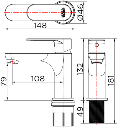 KF-58-620-55 ก๊อกผสมอ่างล้างหน้าแบบก้านโยก สีดำ (ไม่มีป๊อบอัพ)