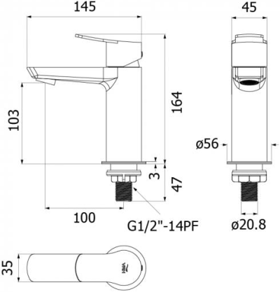 HFVSP-2000AV1 ก๊อกเดี่ยวอ่างล้างหน้าตั้งพื้น รุ่น ALVAR