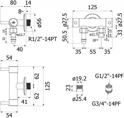 HFVSB-7120K13 ก๊อกเดี่ยว 2 ทาง อเนกประสงค์ ติดผนังพร้อมหางปลาและนัทล็อคสำหรับเครื่องซักผ้า รุ่น BONNY