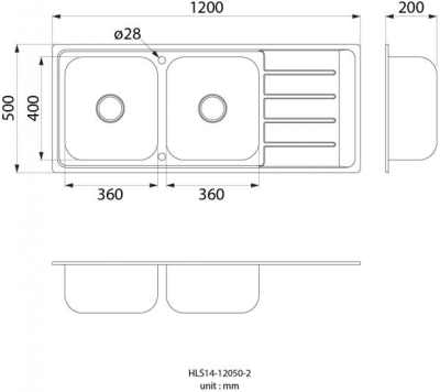HLS14-12050-2 ชุดอ่างล้างจานสเตนเลส304 2หลุม แบบมีที่พักจาน