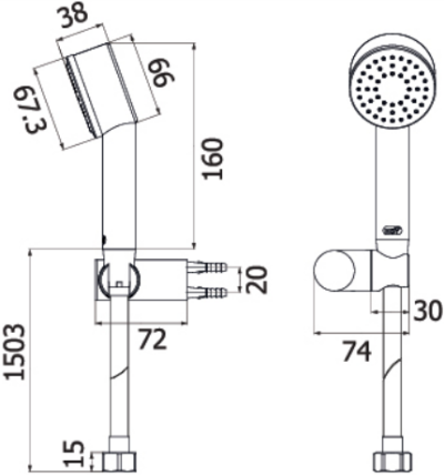 SAVE05-C14AJZ ฝักบัวพลาสติก 2 1/2"พร้อมขายึด ชุบซาตินโครเมี่ยม สายอะคริลิค1.5M. ประหยัดน้ำ เบอร์ 5