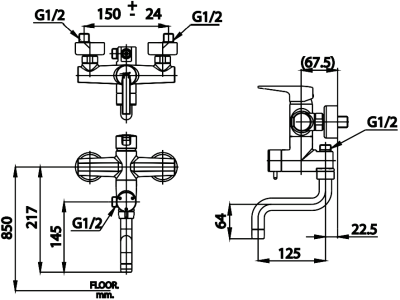 CT5102A ก๊อกผสมยืนอาบน้ำพร้อมตัวก๊อกลงพื้น (เกลียวบน) รุ่น LINIO