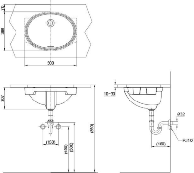 LW1505 อ่างล้างหน้า แบบฝังใต้เคาน์เตอร์